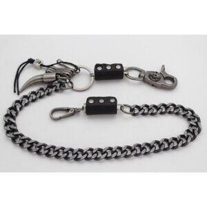 New Men Silver Metal Wallet Chain Bull Long Horn Western Skull Charm Biker Bold